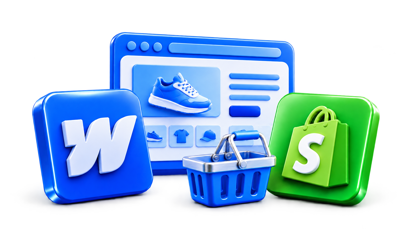 3D illustration for Webflow vs Shopify for Ecommerce Websites