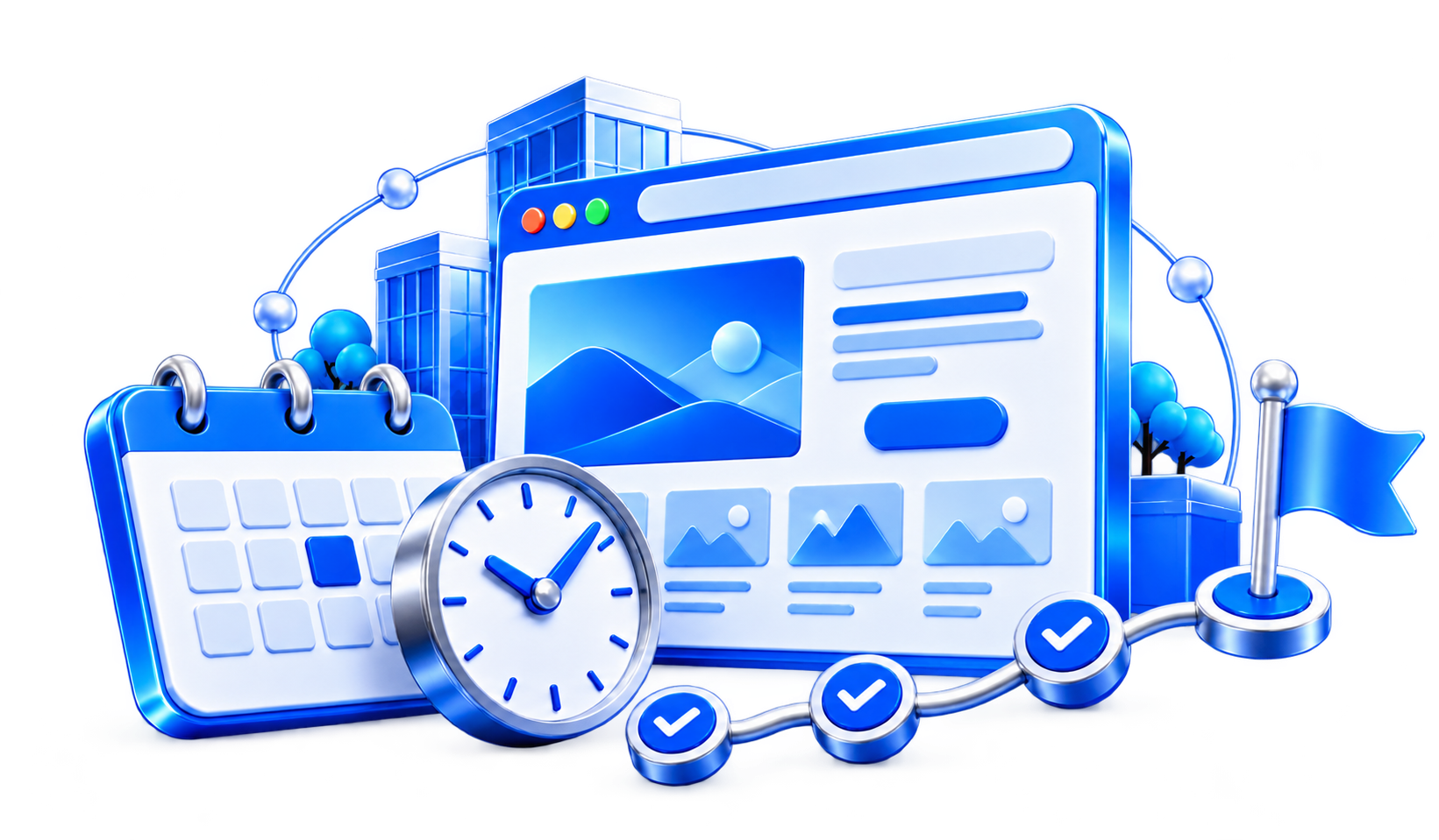 3D illustration for How Long Does a Website Redesign Take?